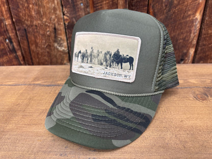 Trucker hat with the Gros Ventre pack trip photograph patch