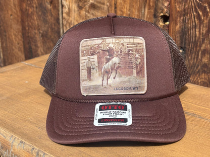 Otto trucker hat with the saddle bronc rodeo photograph patch