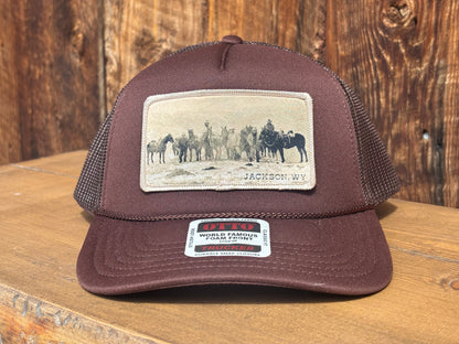 Trucker hat with the Gros Ventre pack string photograph patch